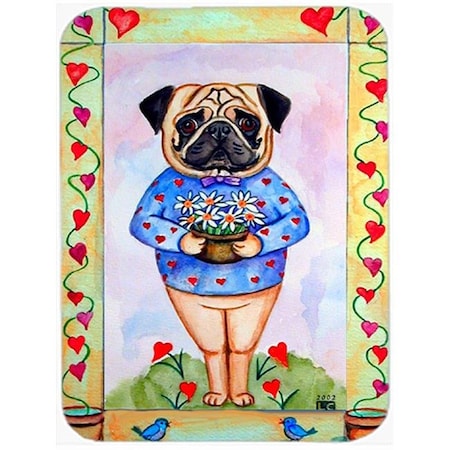 Carolines Treasures 7132LCB Pug Valentines Hearts Glass Cutting Board - Large; 15 X 12 In.